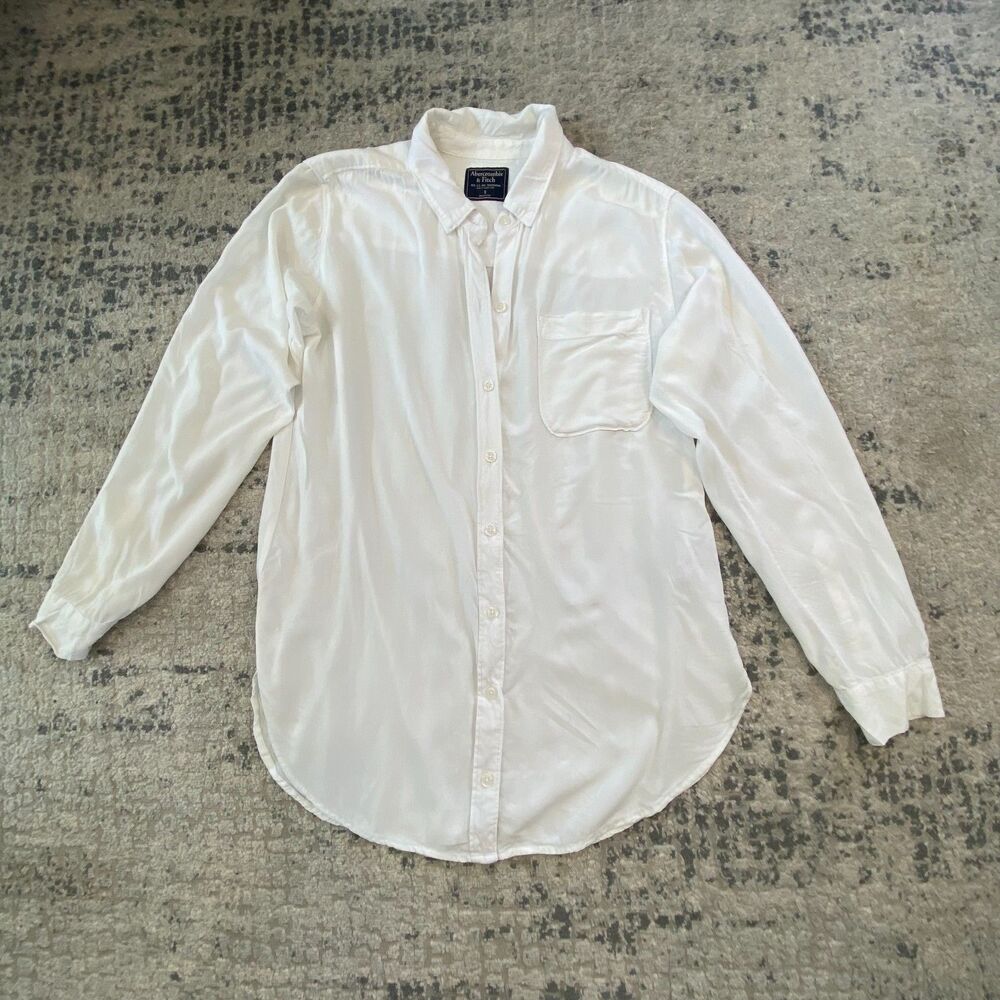 Abercrombie & Fitch Women S White Fluid Button Down Shirt Long Sleeve Pocket Top